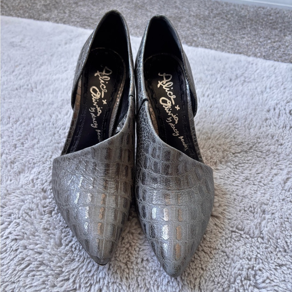 Silver Crocodile Pattern Women Shoes